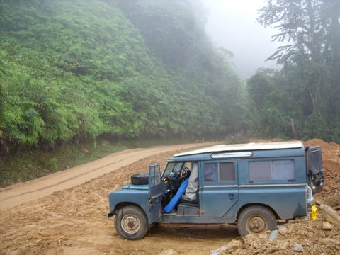 Laos, camping by side of road